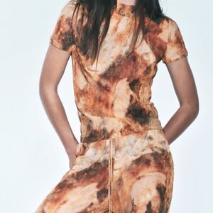 NWT ZARA PLEATED‎ PRINT TOP SZ S